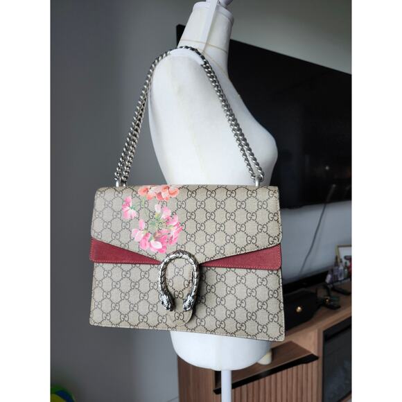 Gucci Dionysus Blooms Floral GG Supreme Canvas Shoulder Bag Medium Silver Chain - Picture 1 of 16